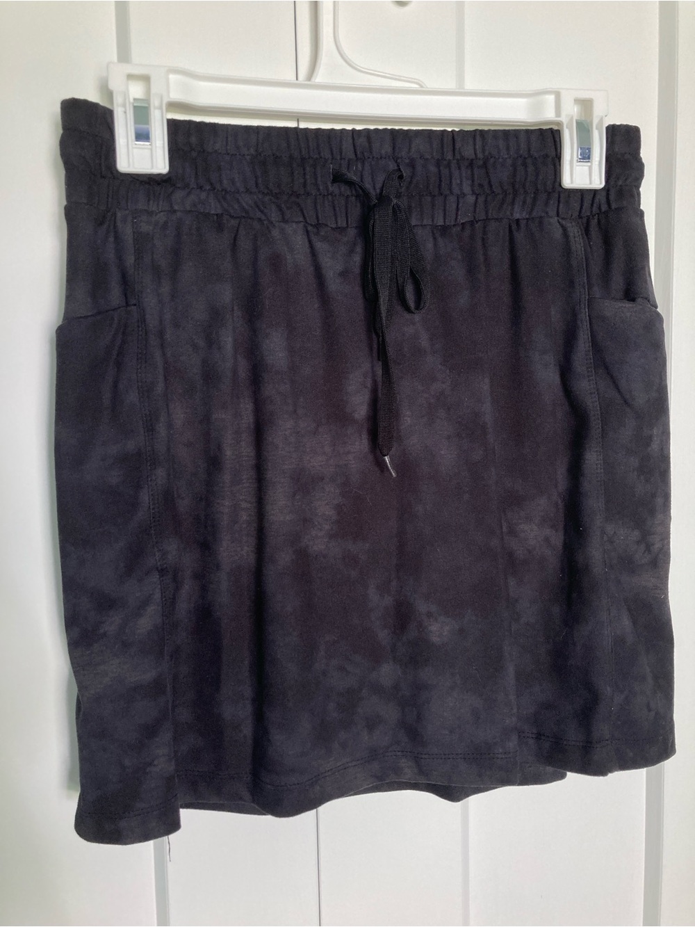 RBX Black Drawstring Mini Activewear Skirt with Shorts Underneath